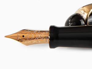 Aurora 88 Big Fountain Pen, Black Resin, Gold plated, 800