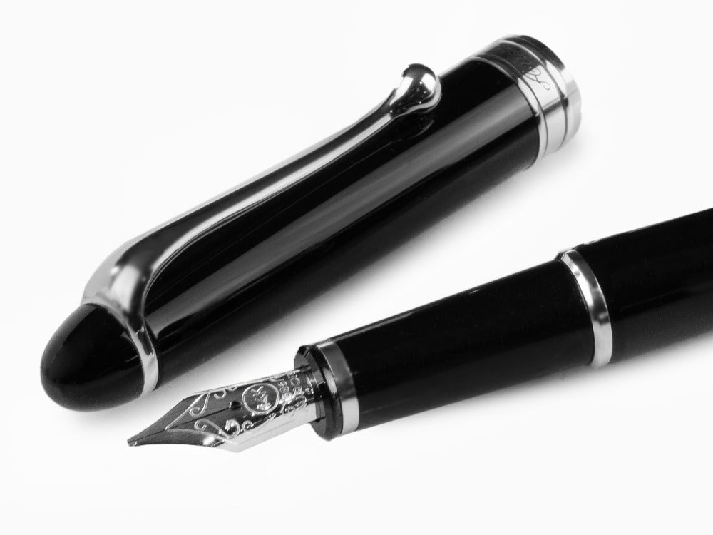 Aurora 88 Small Fountain Pen, Black Resin, Chrome trim, 810C