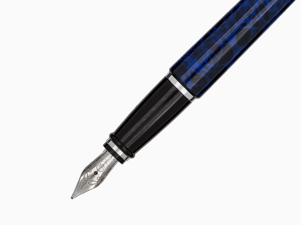 Aurora Ipsilon Blue Night Fountain Pen, Lacquer, Blue, Chrome, B13-CB