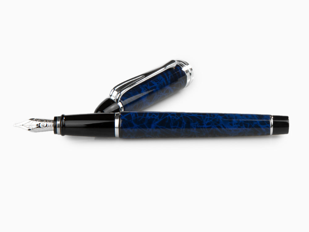 Aurora Ipsilon Blue Night Fountain Pen, Lacquer, Blue, Chrome, B13-CB