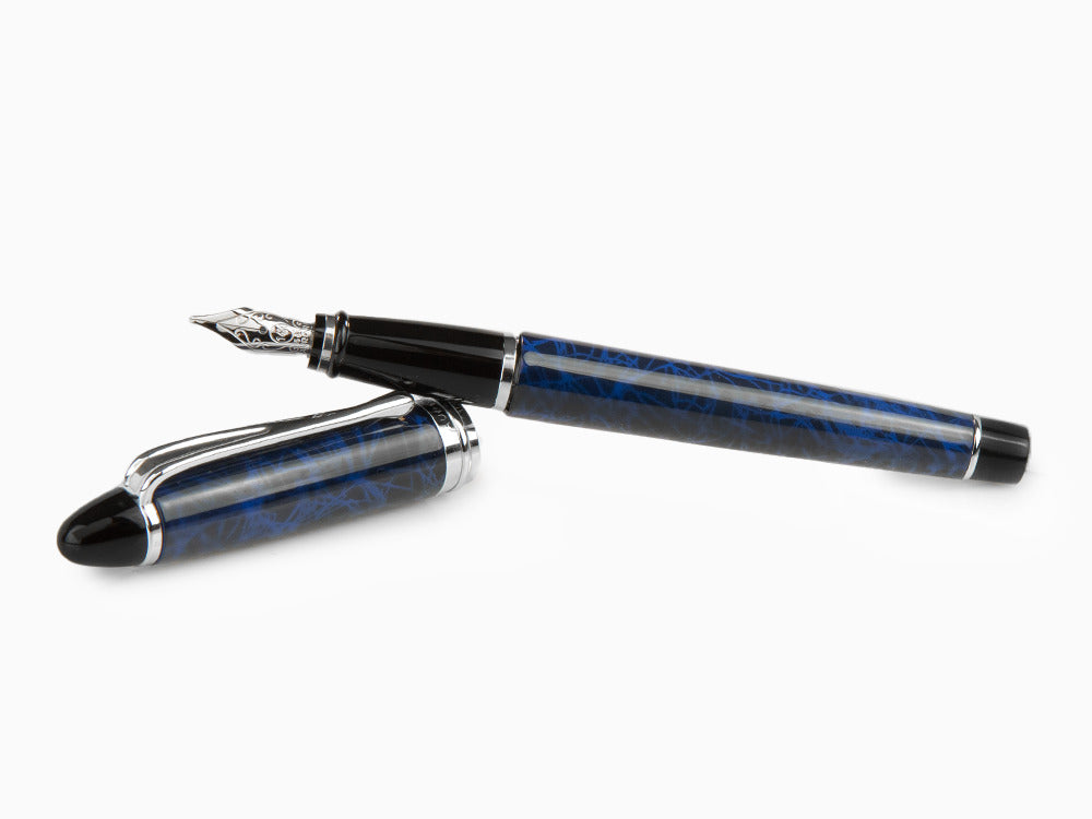 Aurora Ipsilon Blue Night Fountain Pen, Lacquer, Blue, Chrome, B13-CB