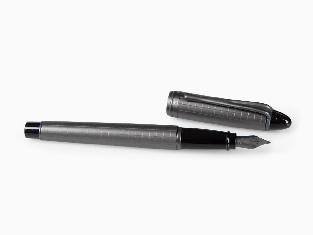 Aurora Ipsilon Full Metal Black Fountain Pen, Ruthenium, B16-RQ