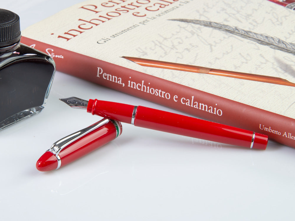 Aurora Ipsilon Italia Fountain Pen, Resin, Red, Chrome Trim, B17-R