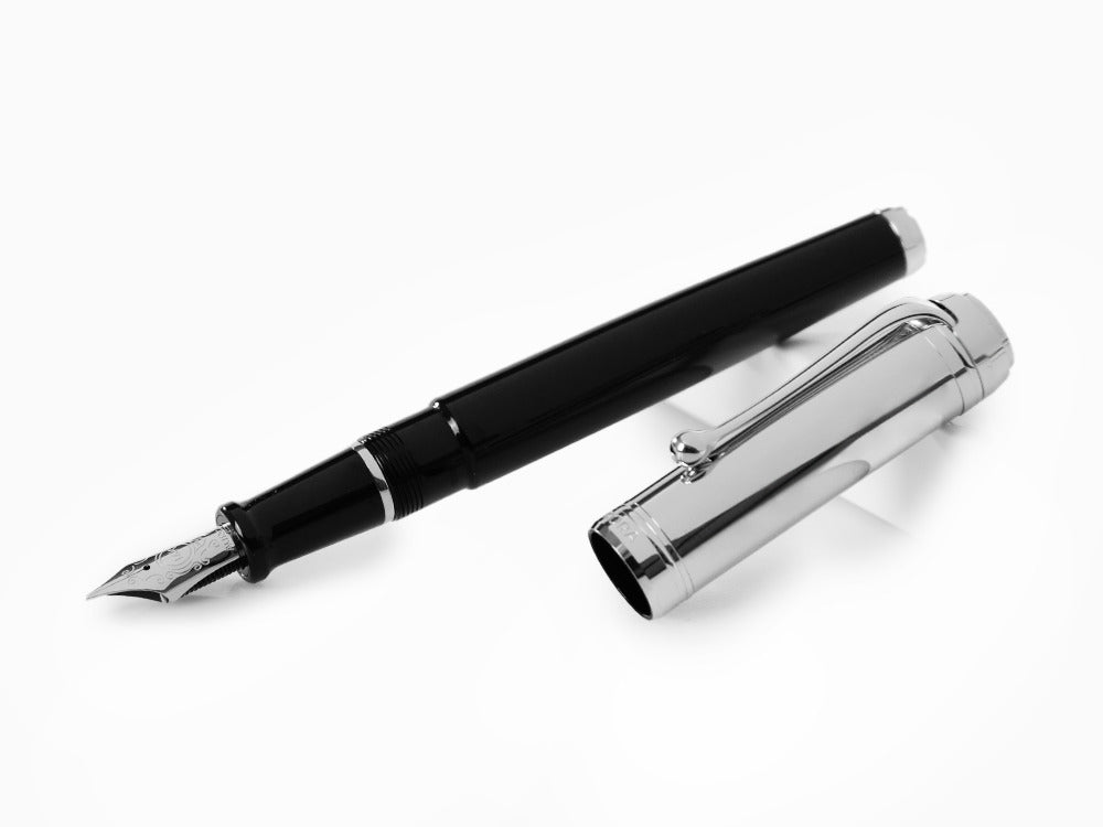 Aurora Talentum Big Fountain Pen, Resin, Chrome Trim, Black, D11C