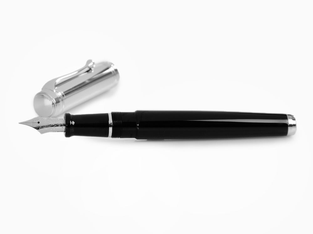 Aurora Talentum Big Fountain Pen, Resin, Chrome Trim, Black, D11C