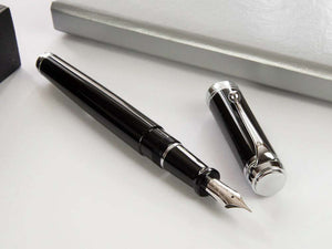 Aurora Talentum Big Fountain Pen, Resin, Chrome Trim, Black, d11N