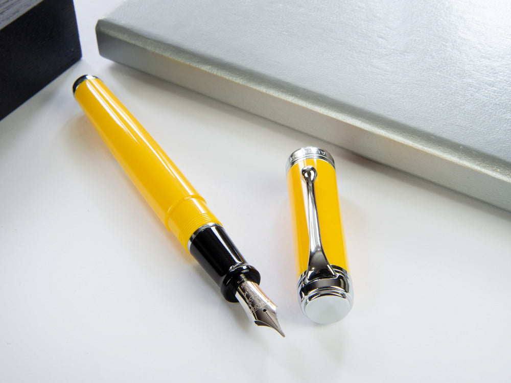 Aurora Talentum Big Fountain Pen - Yellow Resin & Chrome Trims