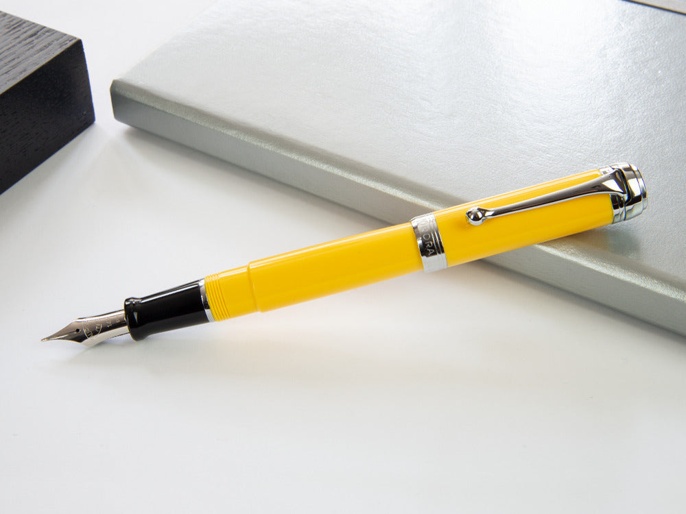 Aurora Talentum Big Fountain Pen - Yellow Resin & Chrome Trims