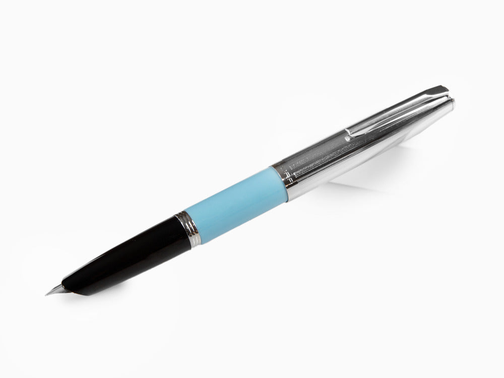 Aurora Duo-Cart Fountain Pen, Light Blue Resin, Chrome, DC57-CAM