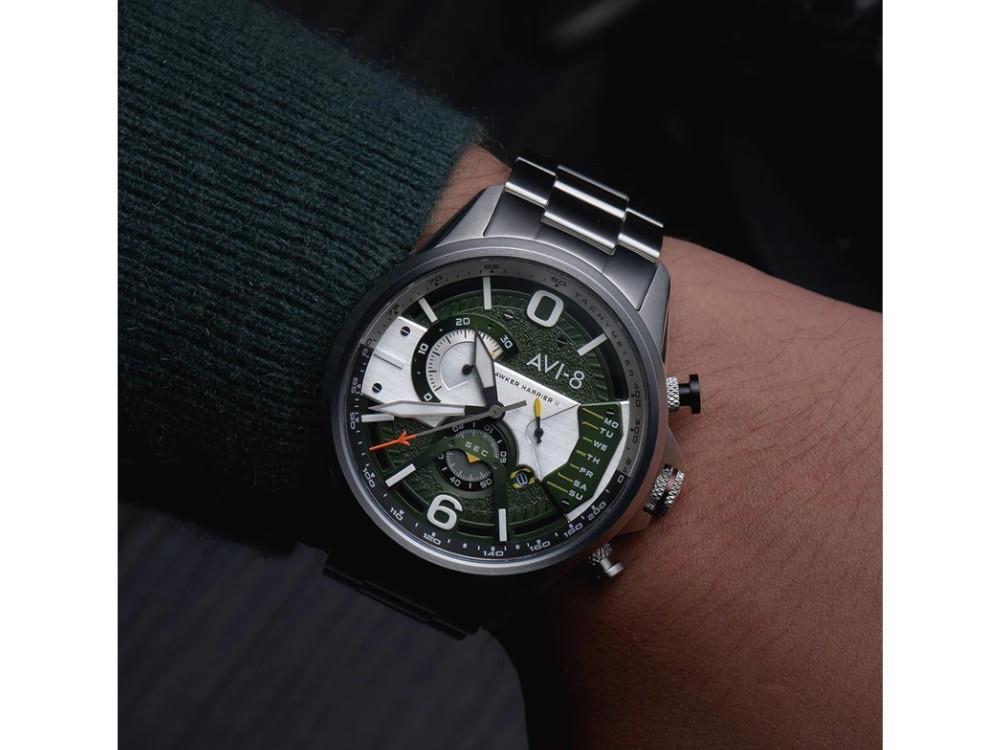 AVI-8 Hawker Harrier Steel Military Green Quartz Watch, 44 mm, AV-4056-11