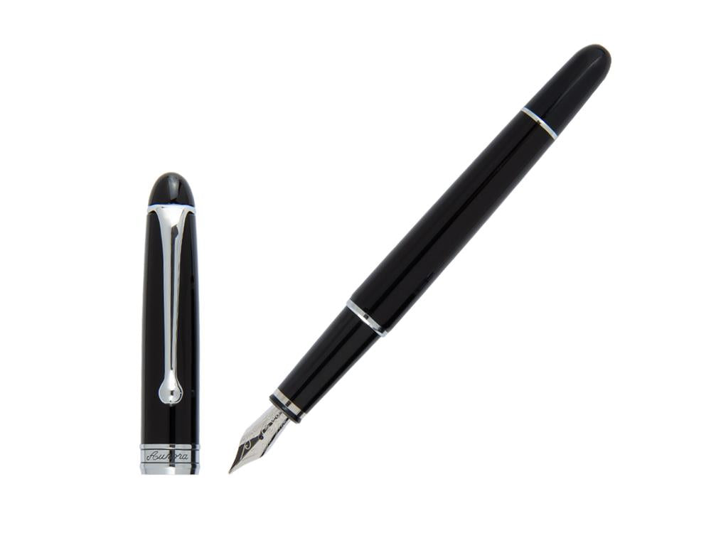 Aurora 88 Small Fountain Pen, Black Resin, Chrome trim, 810C