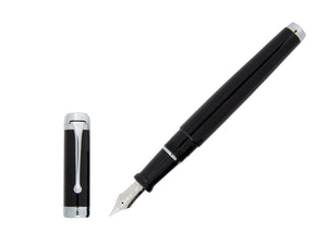 Aurora Talentum Big Fountain Pen, Resin, Chrome Trim, Black, d11N