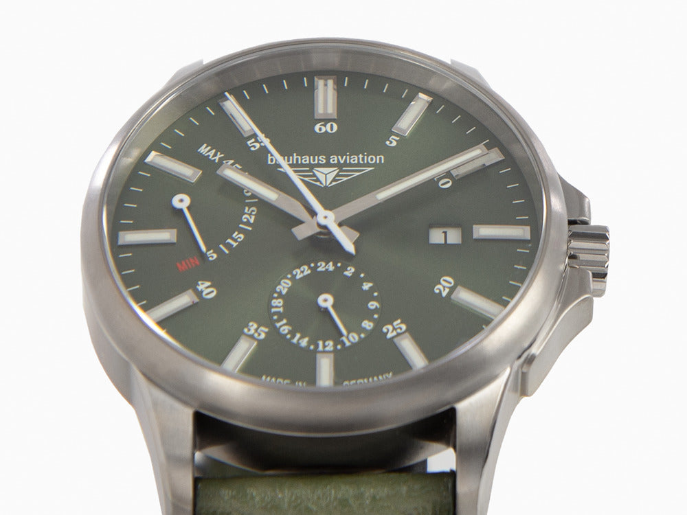 Bauhaus Aviation Automatic Watch, Titanium, Green, 42 mm, Day, 2860-4