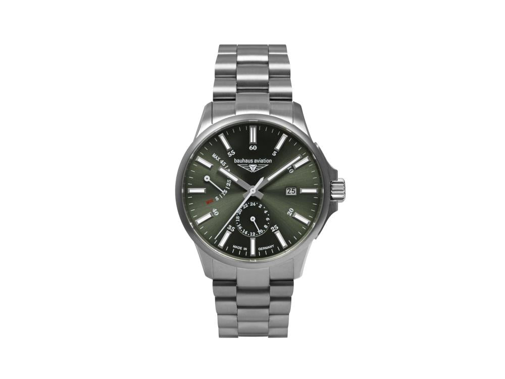 Bauhaus Aviation Automatic Watch, Titanium, Green, 42 mm, Day, 2860M-4