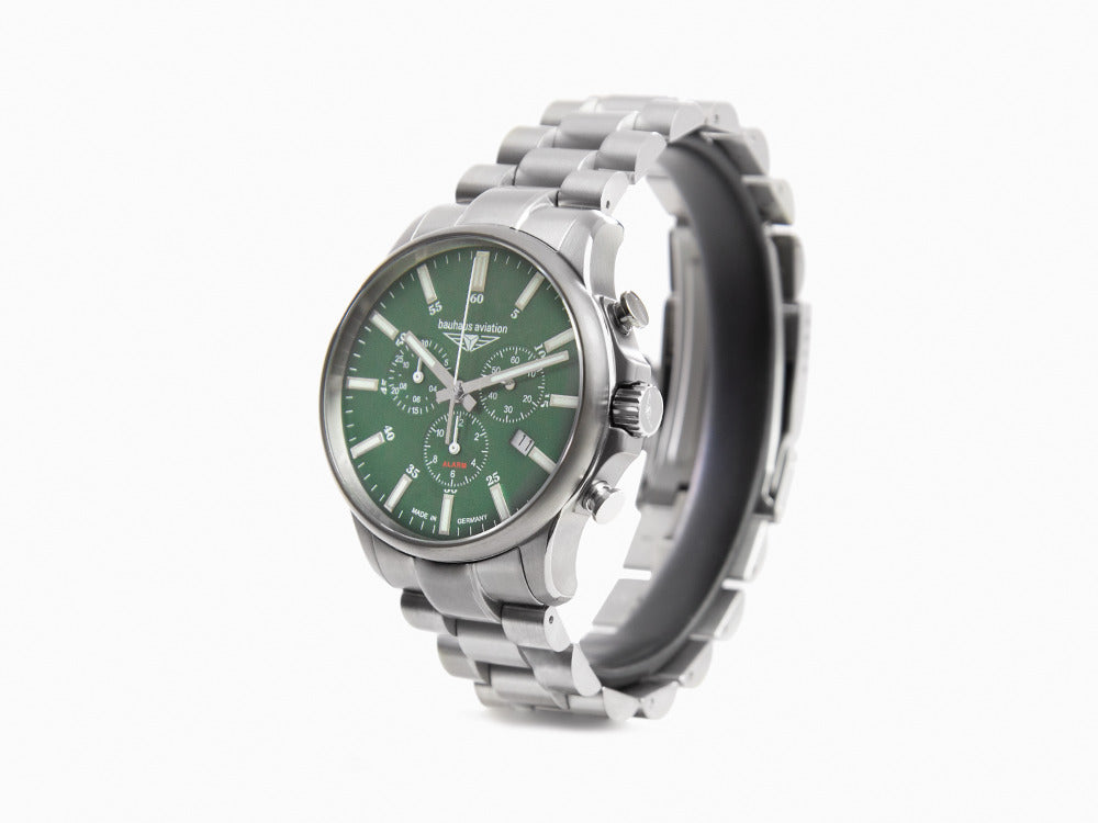 Bauhaus Aviation Quartz Watch, Titanium, Green, 42 mm, Chronograph, Day, 2880M-4