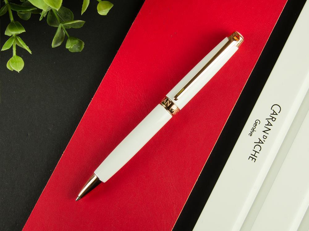 Caran d´Ache Léman Slim White Rosegold Ballpoint pen, Lacquer, White, 4781.001