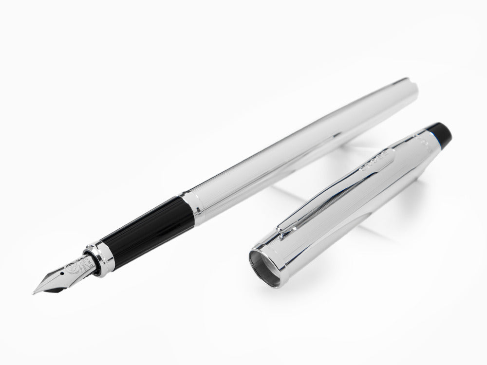 Cross Century II Fountain Pen, Chrome, Silver, Chrome Trim, Ribbed