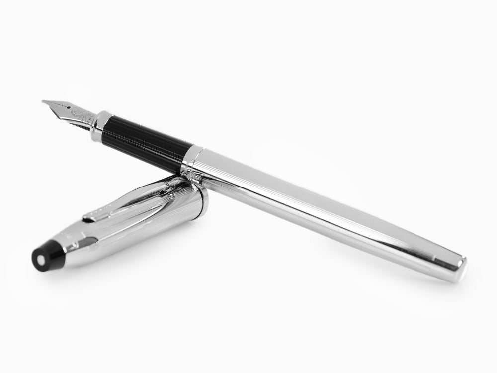 Cross Century II Fountain Pen, Chrome, Silver, Chrome Trim, Ribbed