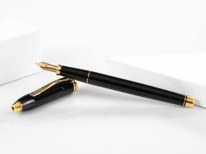 Cross Townsend Fountain Pen, Lacquer, Black, 23K Gold Trim, Polished