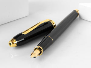 Cross Townsend Fountain Pen, Lacquer, Black, 23K Gold Trim, Polished