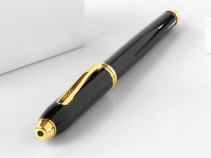 Cross Townsend Fountain Pen, Lacquer, Black, 23K Gold Trim, Polished