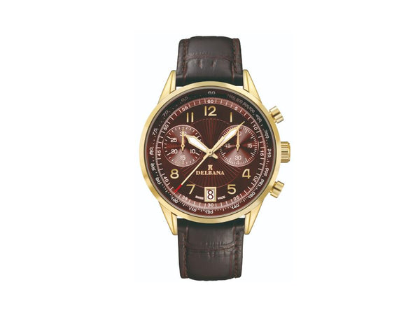 Delbana Classic Retro Chronograph Quartz Watch Brown 42 mm