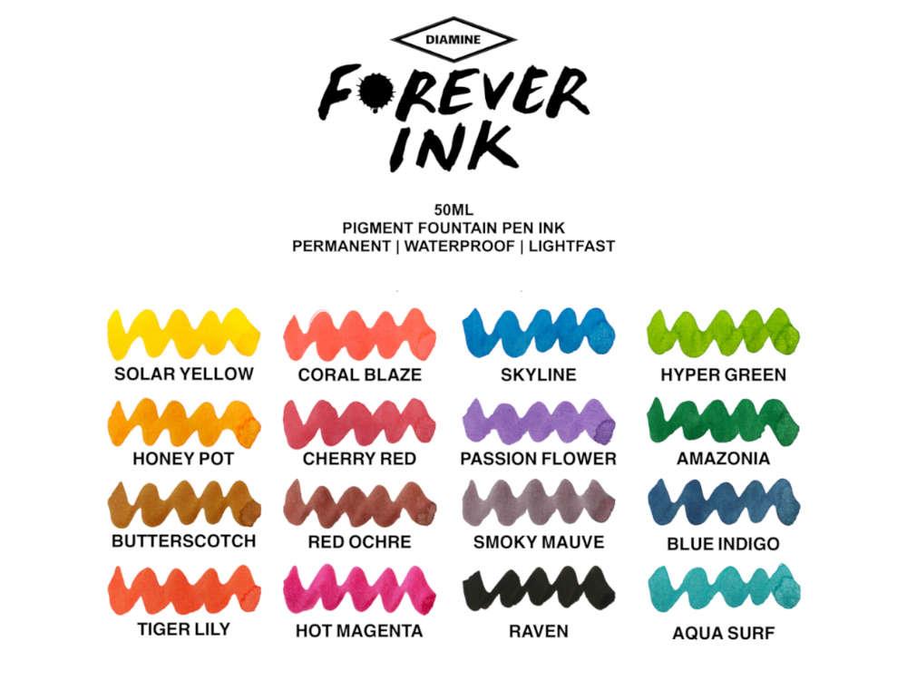 Diamine Forever Ink Collection -Permanent Pigment Ink Hot Magenta, Pink, 50ml