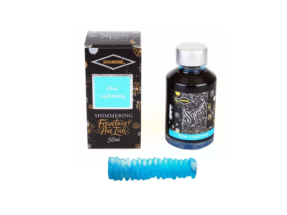 Diamine Shimmering Blue Lightning Ink Bottle, 50ml, Crystal