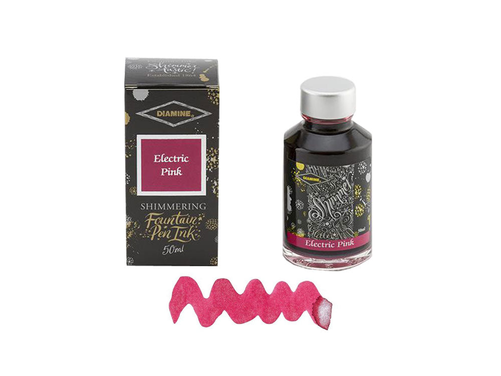 Diamine Shimmering Ink Bottle, 50ml., Electric Pink, Crystal