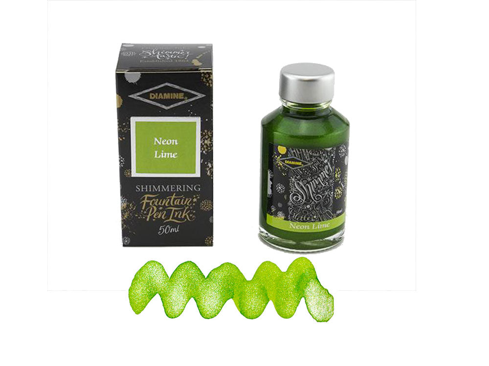 Diamine Shimmering Neon Lime Ink Bottle, 50ml., Crystal