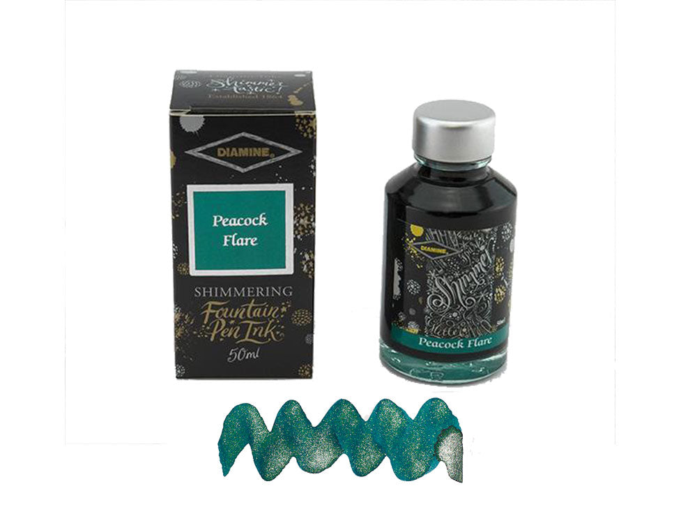 Diamine Shimmering Peacock Flare Ink Bottle, 50ml., Crystal