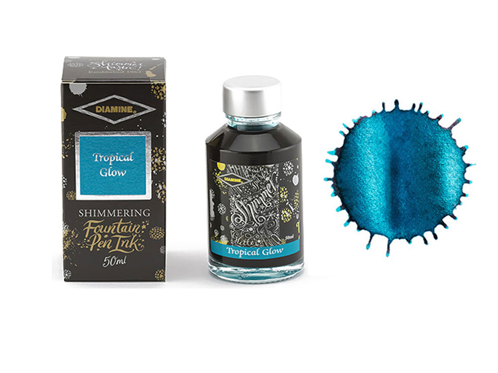 Diamine Shimmering Tropical Glow Ink Bottle, 50ml, Blue, Crystal