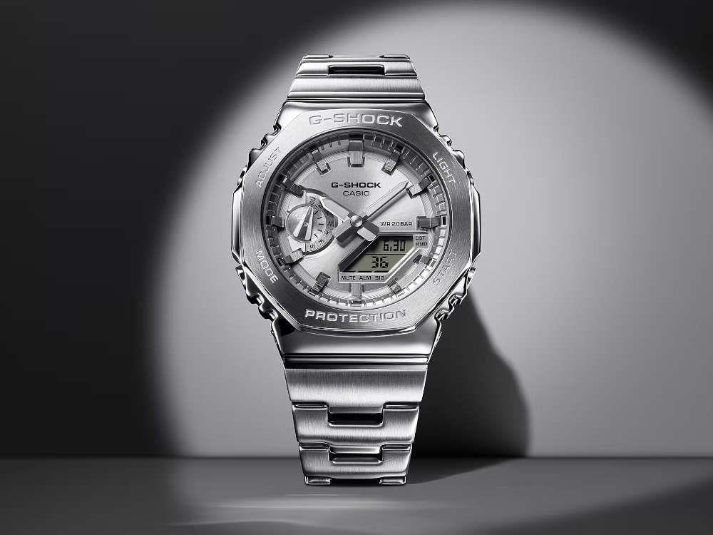 G-SHOCK Casio G-Steel Quartz Watch, Silver, 49.3mm × 44.4mm, GM-2110D-7AER