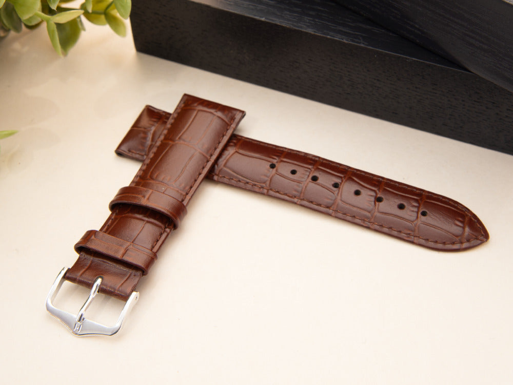 Hirsch Louisianalook Exotic embossed leather Strap, Brown, 22 mm, 03427010-2-22