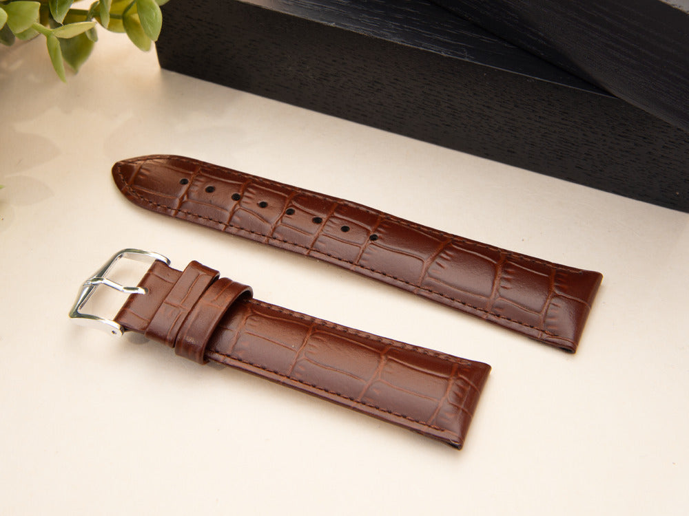 Hirsch Louisianalook Exotic embossed leather Strap, Brown, 22 mm, 03427010-2-22