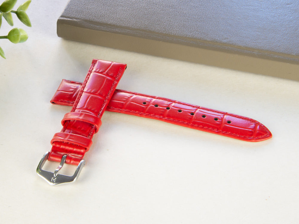 Hirsch Louisianalook Exotic embossed leather Strap, Red, 18 mm, 03427120-2-18