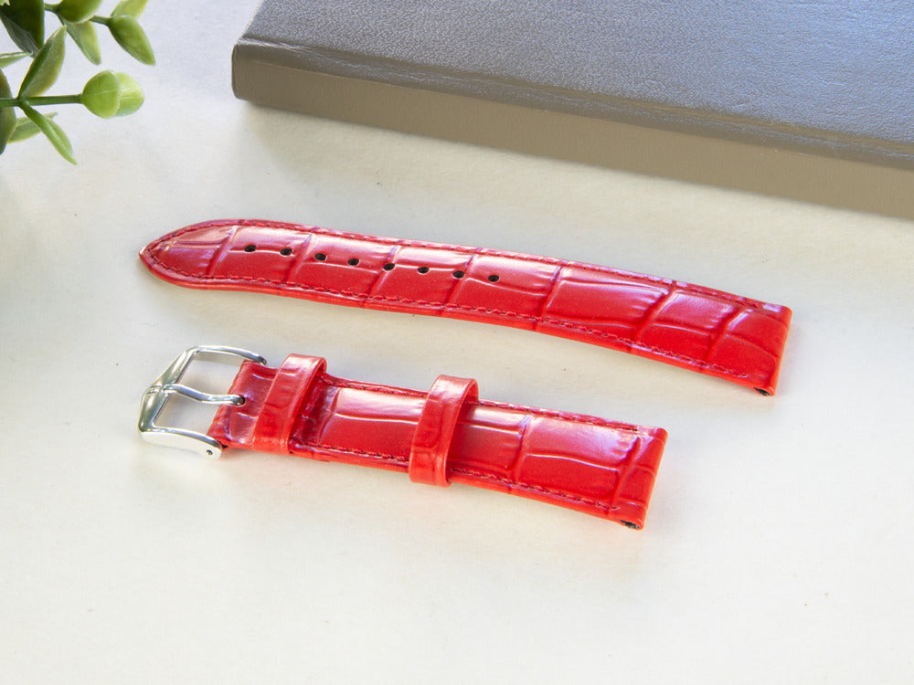 Hirsch Louisianalook Exotic embossed leather Strap, Red, 20 mm, 03427120-2-20