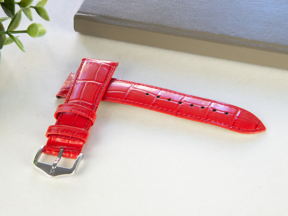 Hirsch Louisianalook Exotic embossed leather Strap, Red, 20 mm, 03427120-2-20