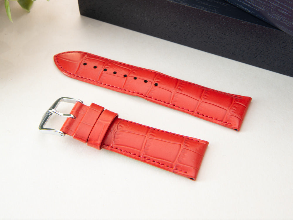 Hirsch Louisianalook Exotic embossed leather Strap, Red, 22 mm, 03427120-2-22