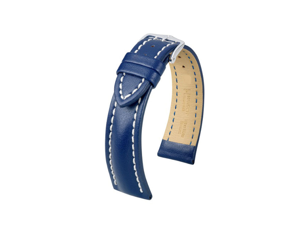 Hirsch Heavy Calf Calfskin Strap, Blue, White, 24 mm, Buckle, 01475080-2-24