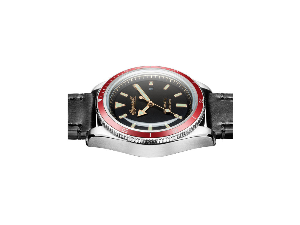 Ingersoll Scovill Automatic Watch, Stainless Steel, Black, Red Bezel, I05003