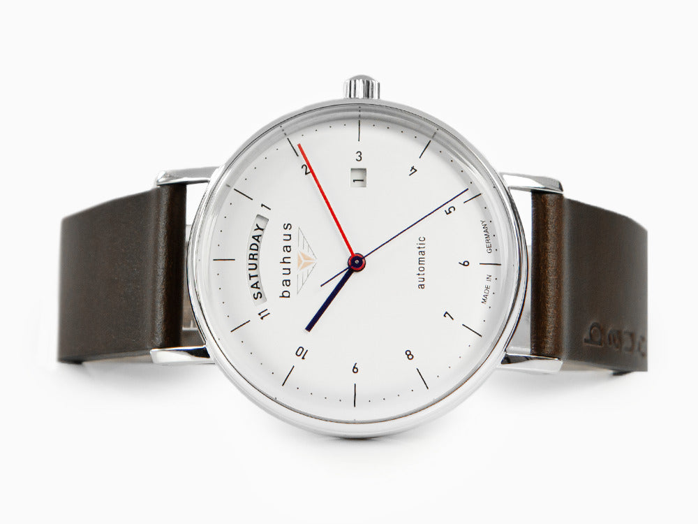 Bauhaus Automatic Watch, White, 41 mm, Day and date, 2162-1