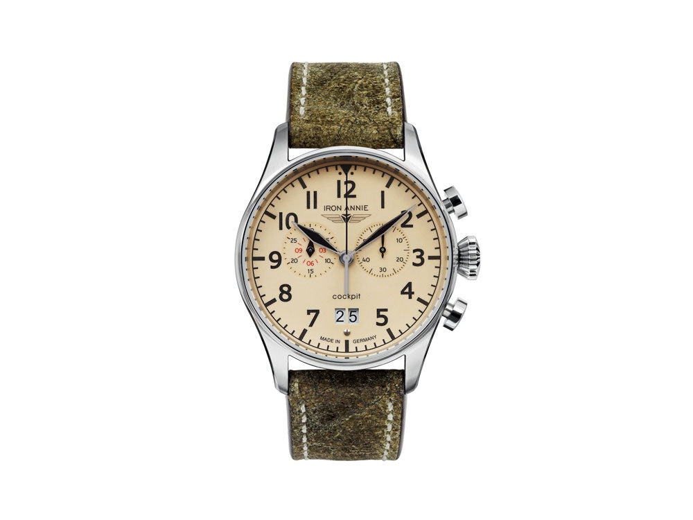 Iron Annie Cockpit Quartz Watch, Beige, 42 mm, Chronograph, Day, 5186-5