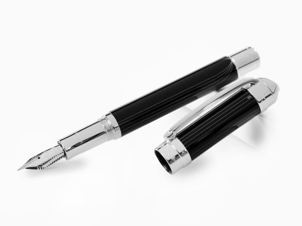 Maybach The Peak I Lustrous Midnight Fountain Pen, Platinum trim, Black