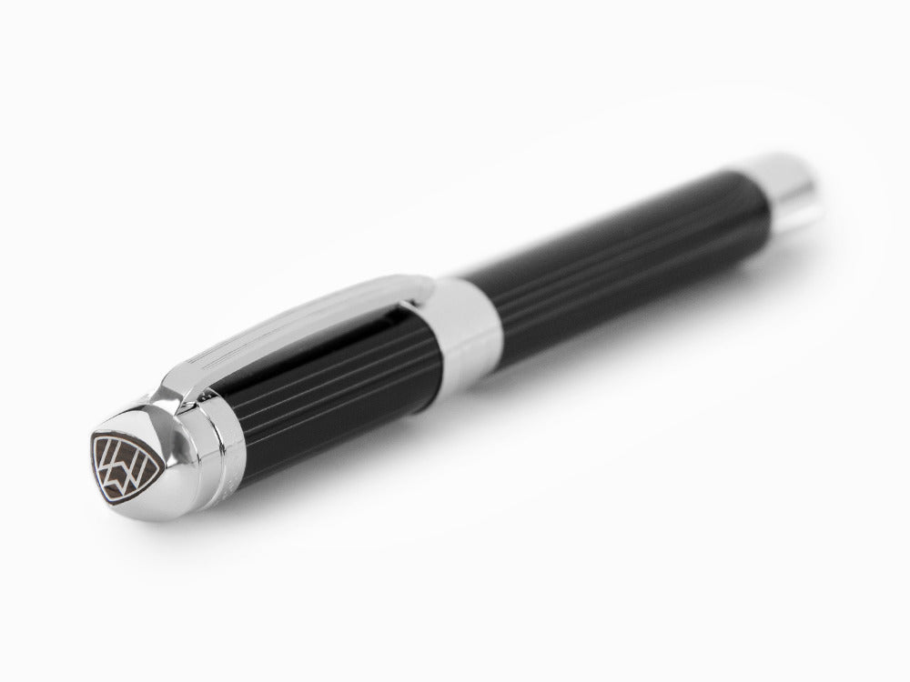 Maybach The Peak I Lustrous Midnight Fountain Pen, Platinum trim, Black