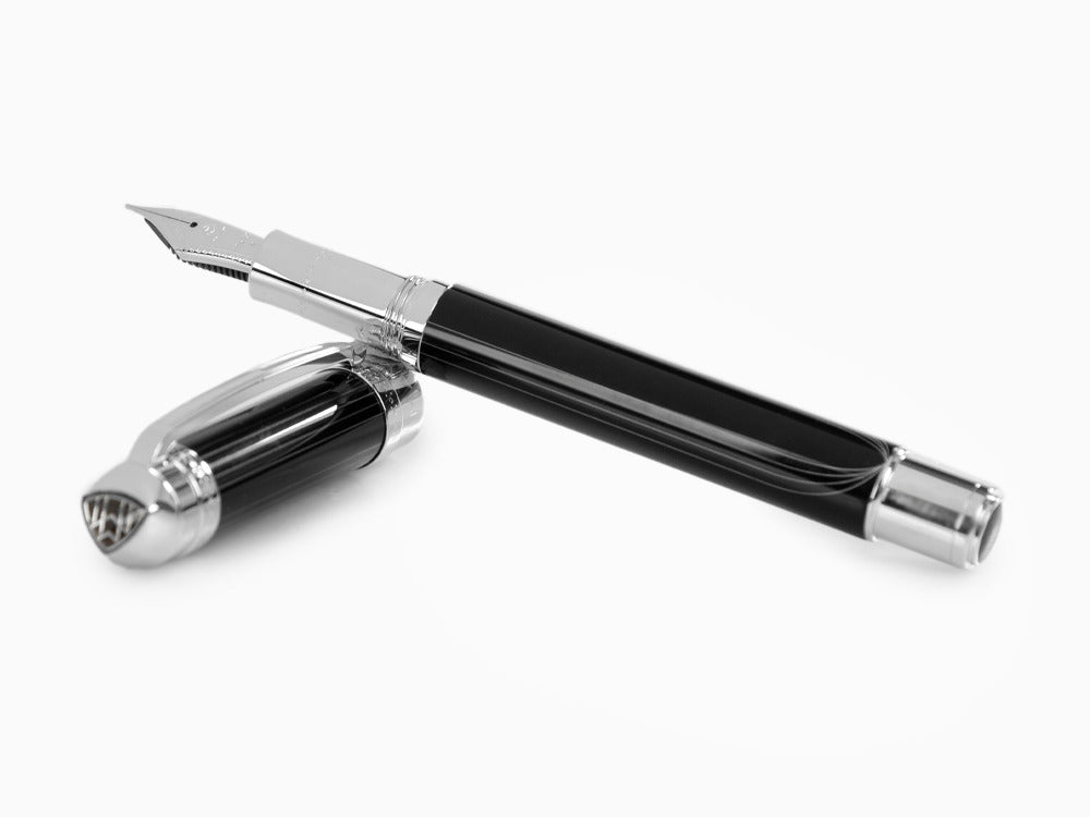 Maybach The Peak I Lustrous Midnight Fountain Pen, Platinum trim, Black