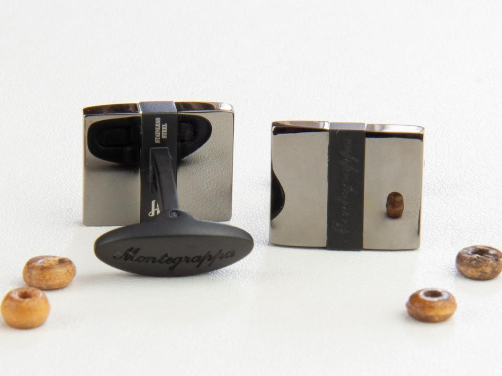 Montegrappa Quadro Cufflinks, Stainless steel. IP Gun Metal, IDQUCLSL