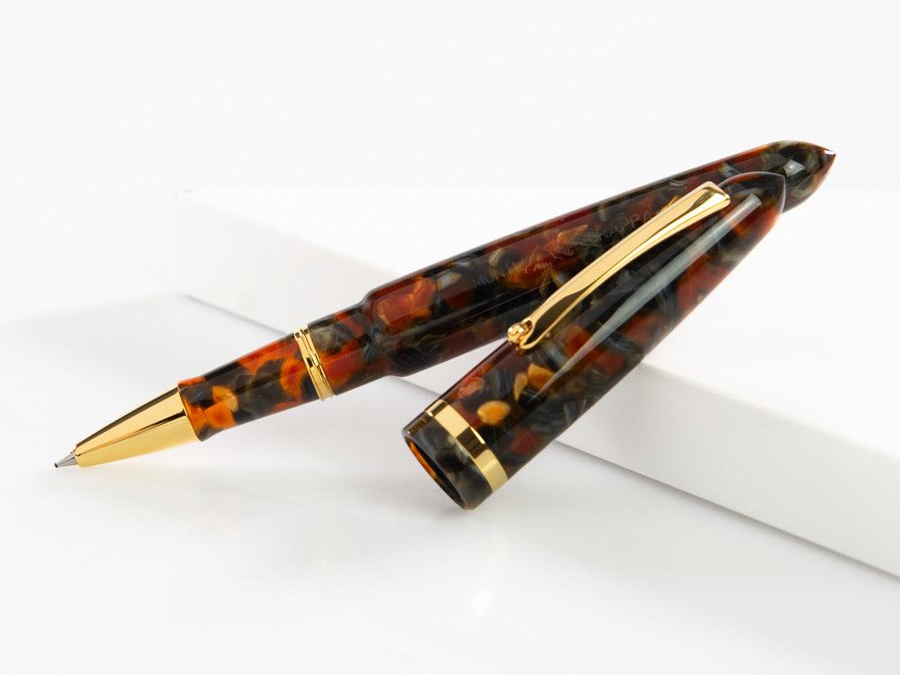 Montegrappa Venetia Plume Agate Rollerball pen, Orange, Gold plated, ISVENRAJ