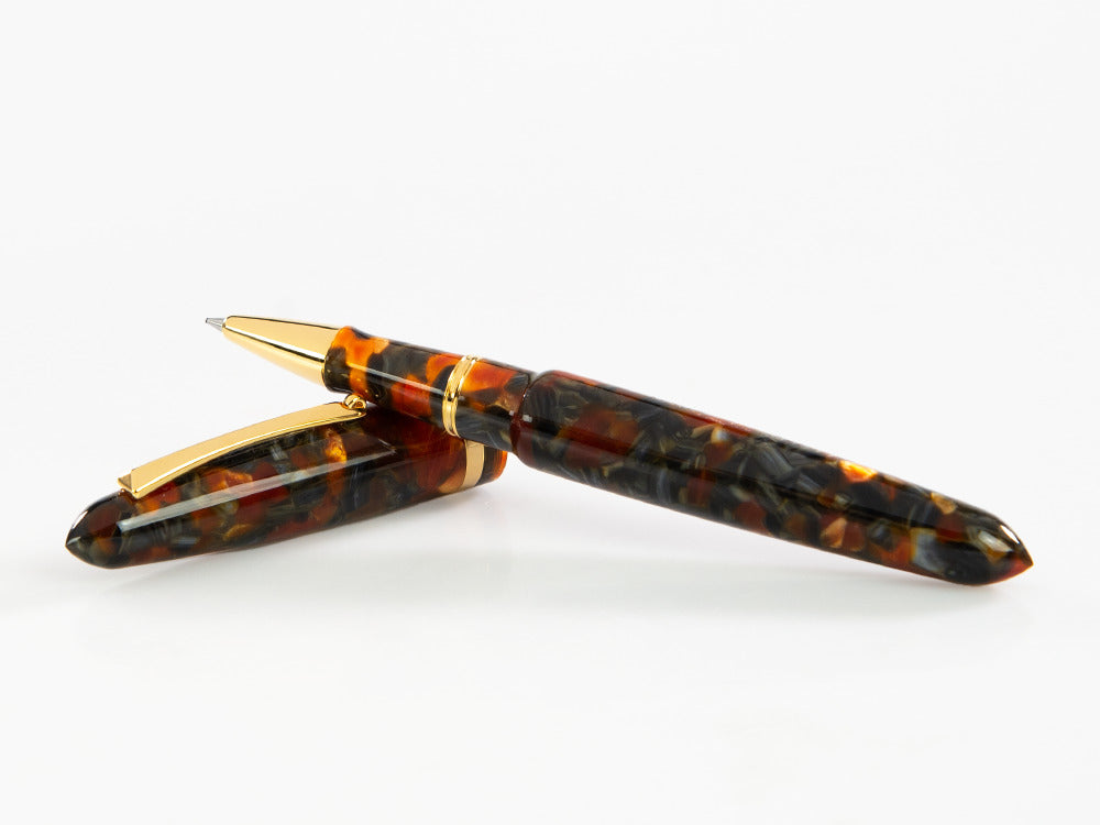 Montegrappa Venetia Plume Agate Rollerball pen, Orange, Gold plated, ISVENRAJ