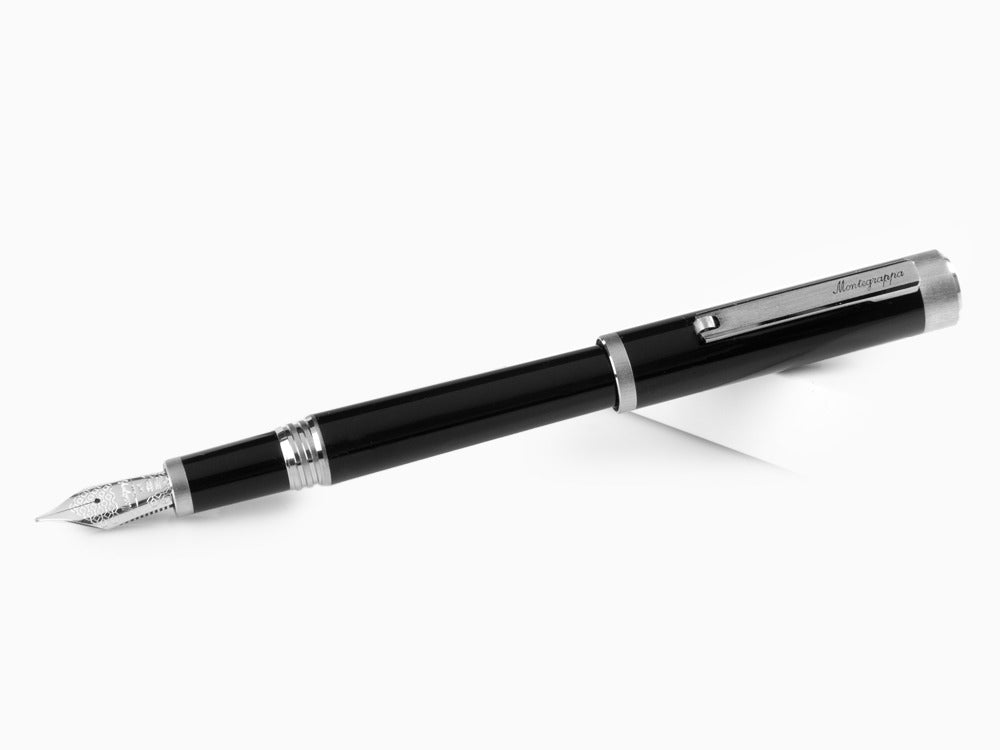 Montegrappa Zero Fountain Pen, Black, Palladium IP, 14K Gold, ISZEI-4P